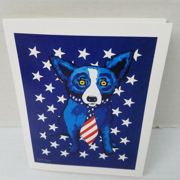 Folk Pop Dog Art American Patriotic George Rodrigue New Cards USA Red White Blue - Picture 4 of 14